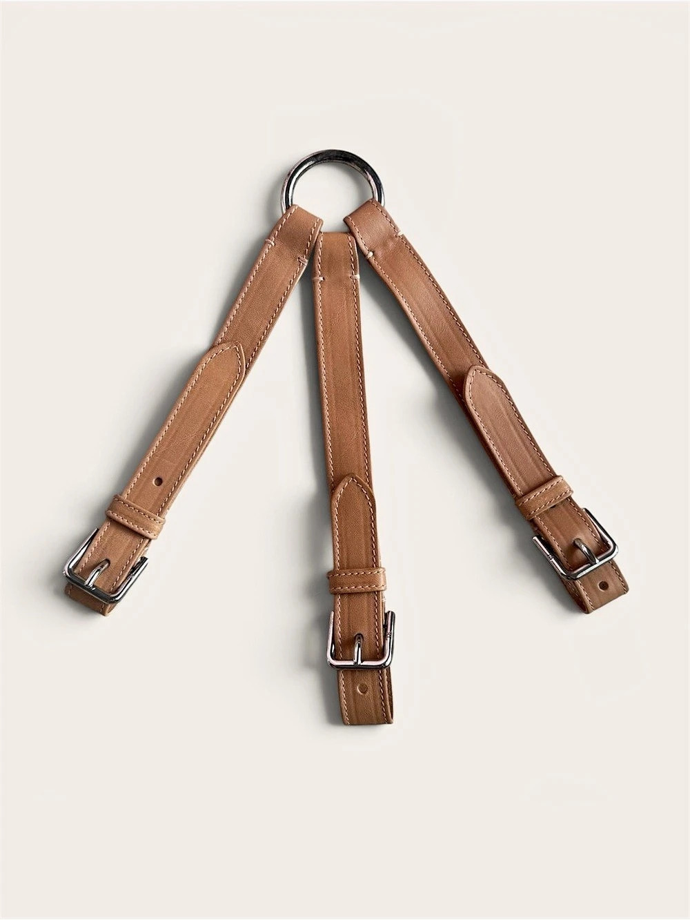 Ralph Lauren Tri-Strap O-Ring Leather Belt - Light Brown